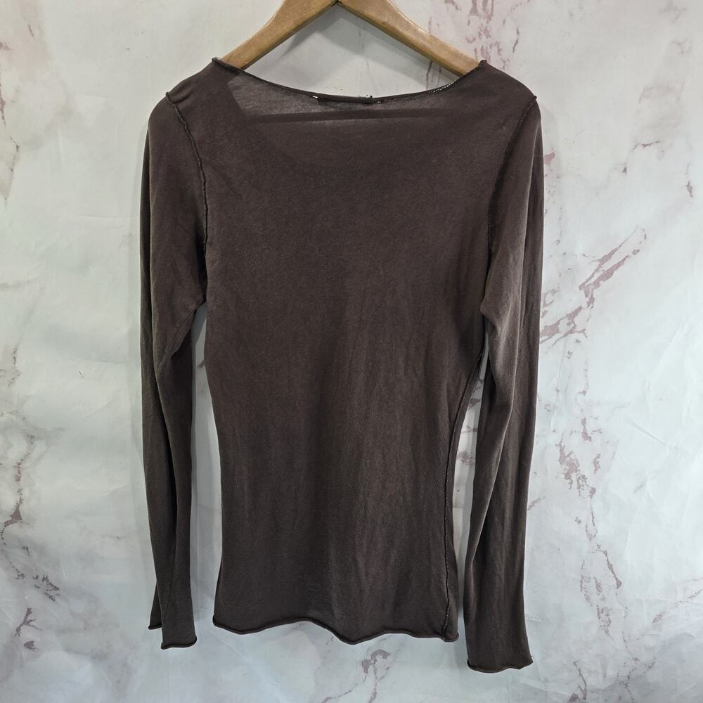 Anthropologie T Shirt Womens Medium Brown Long Sleeve Chocolate Velvet Graham - Picture 5 of 12